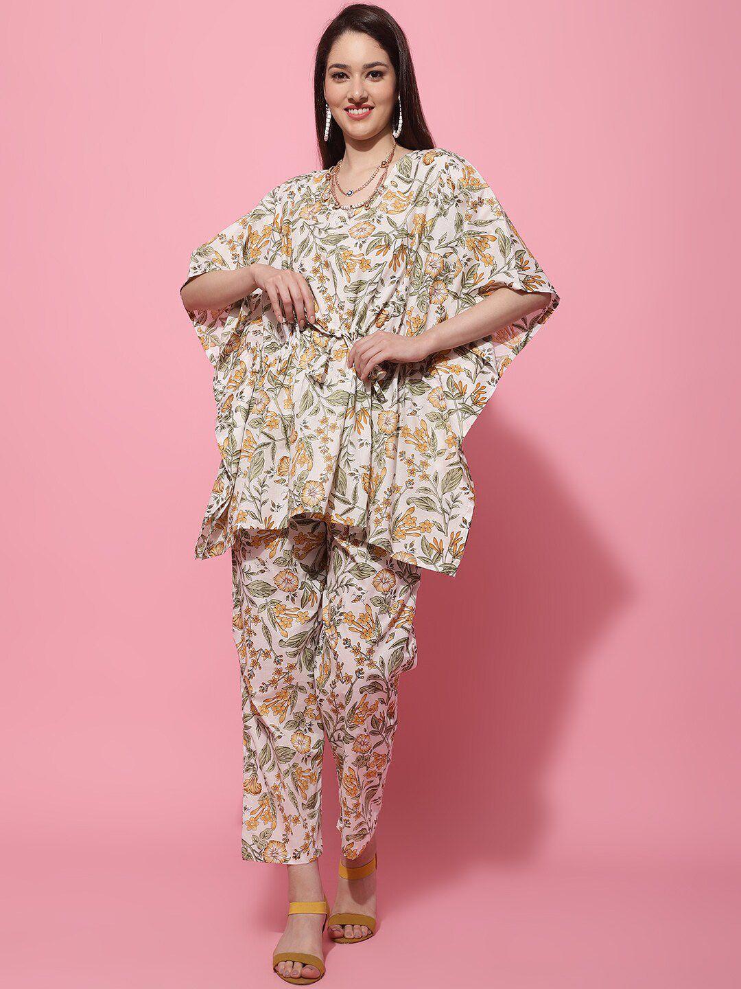 tag 7 floral printed cotton kaftan & trousers co-ords set
