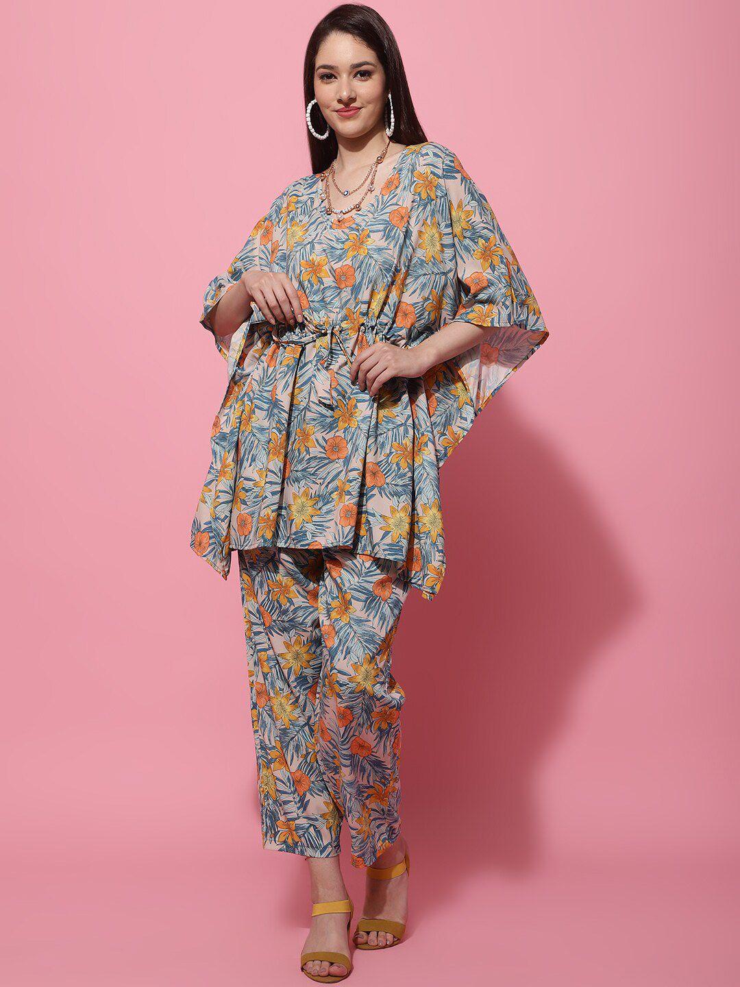 tag 7 floral printed kaftan & trousers co-ords set