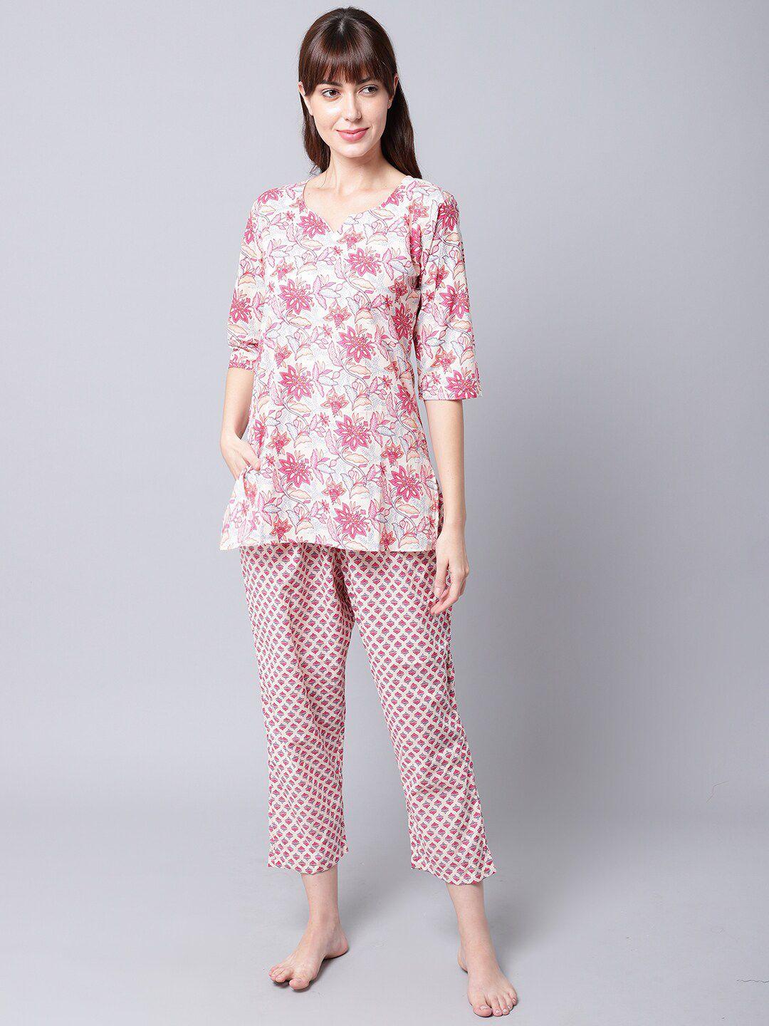 tag 7 floral printed pure cotton night suit