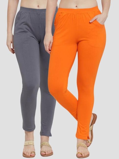 tag 7 grey & orange cotton leggings - pack of 2