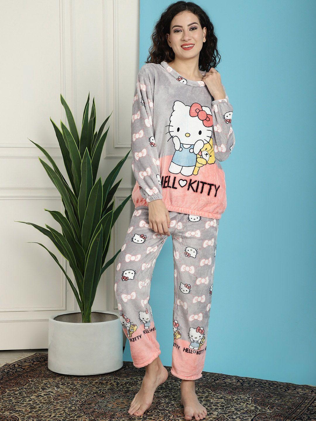 tag 7 hello kitty printed round neck long sleeves sweatshirt & pyjamas