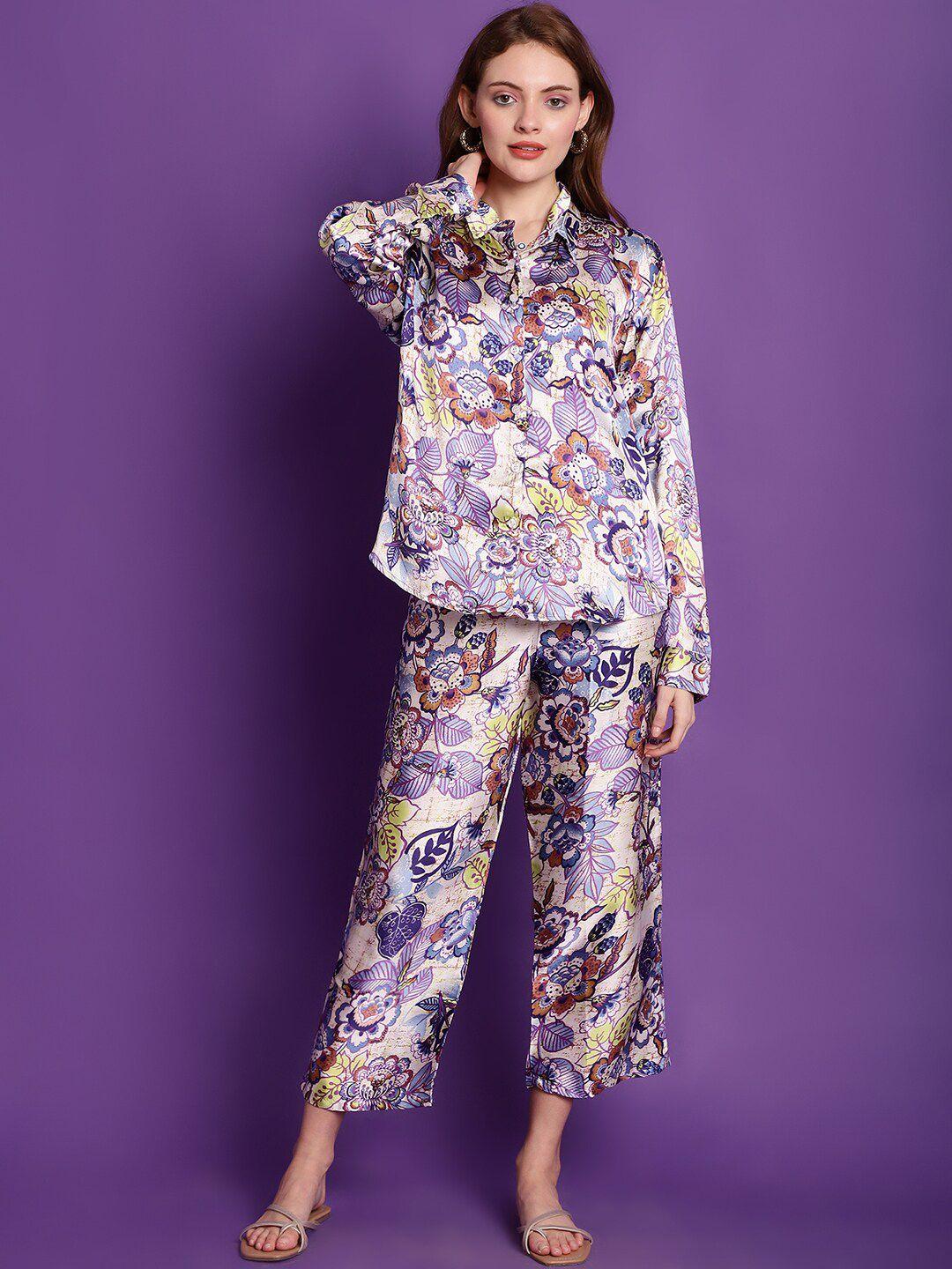 tag 7 loose-fit floral print satin shirt & trousers co-ords