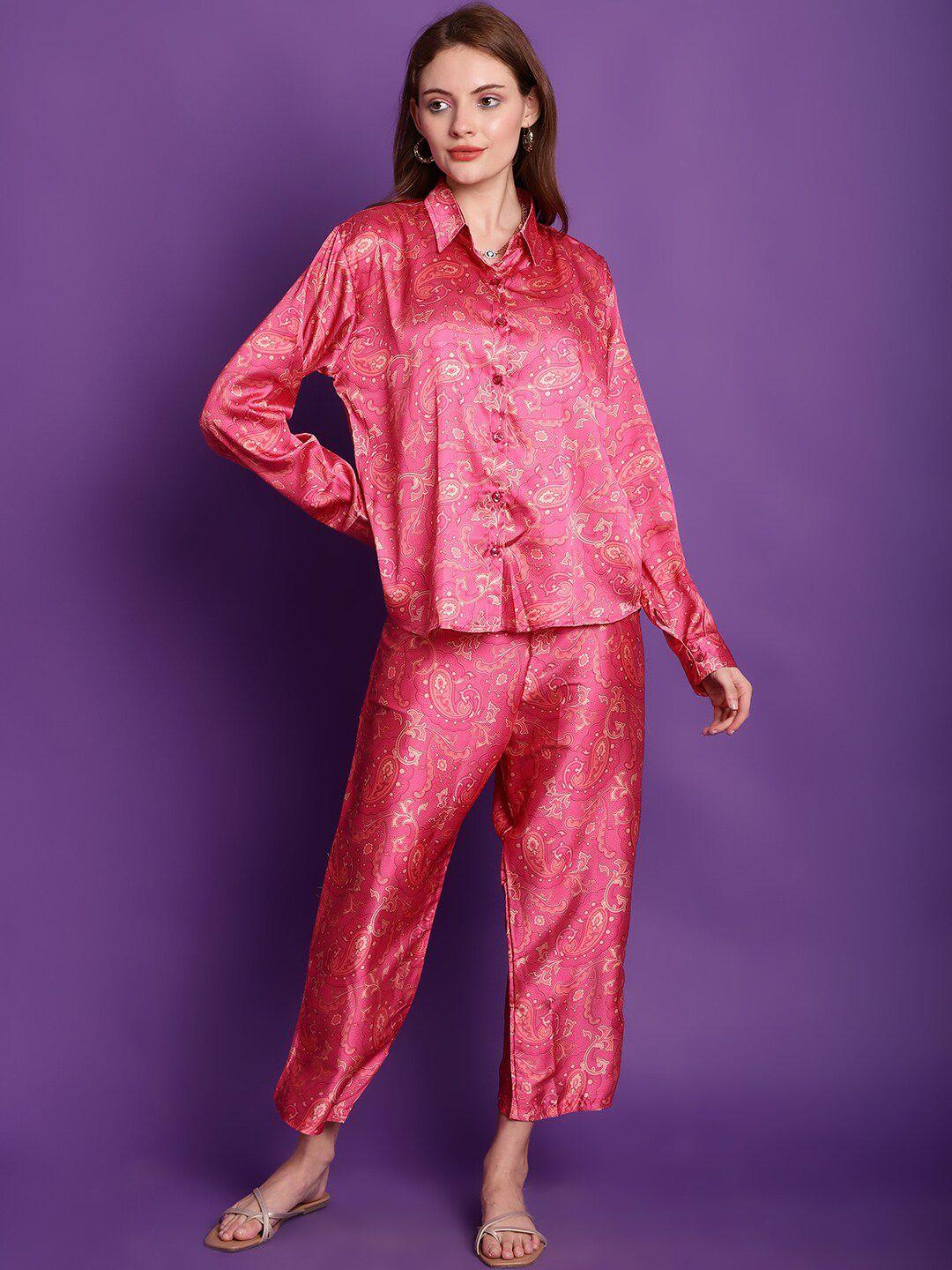 tag 7 loose-fit paisley print satin shirt & trousers