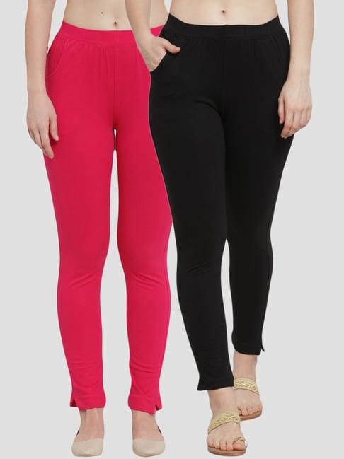 tag 7 magenta & black cotton leggings - pack of 2