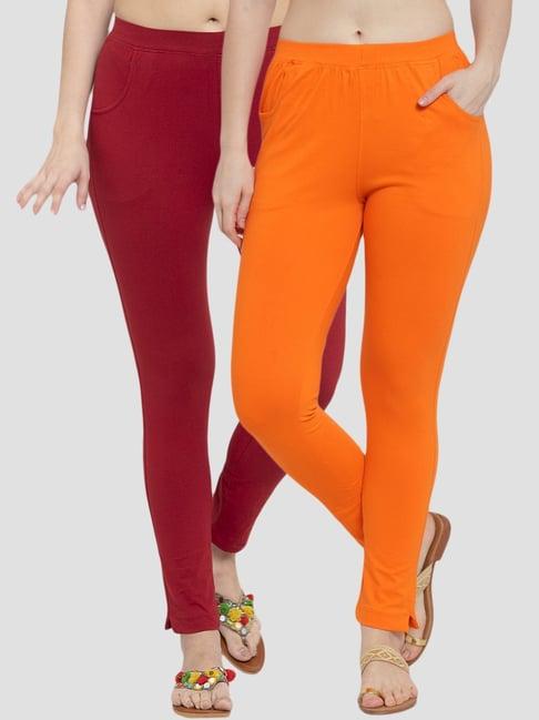 tag 7 maroon & orange cotton leggings - pack of 2