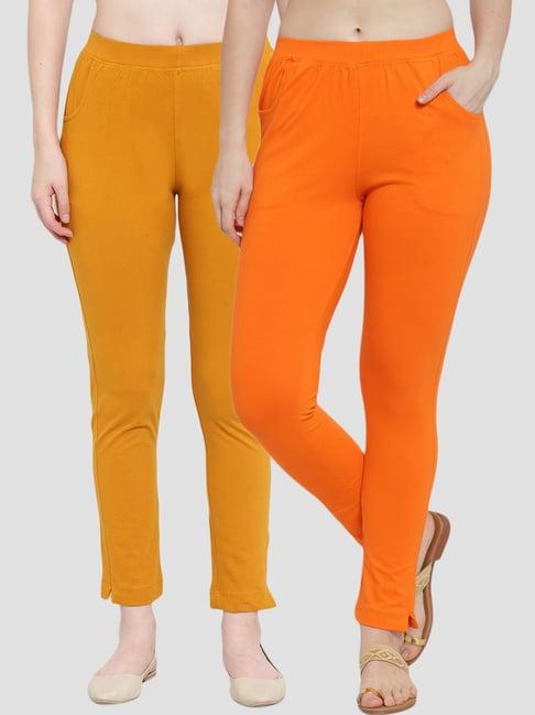 tag 7 mustard & orange cotton leggings - pack of 2