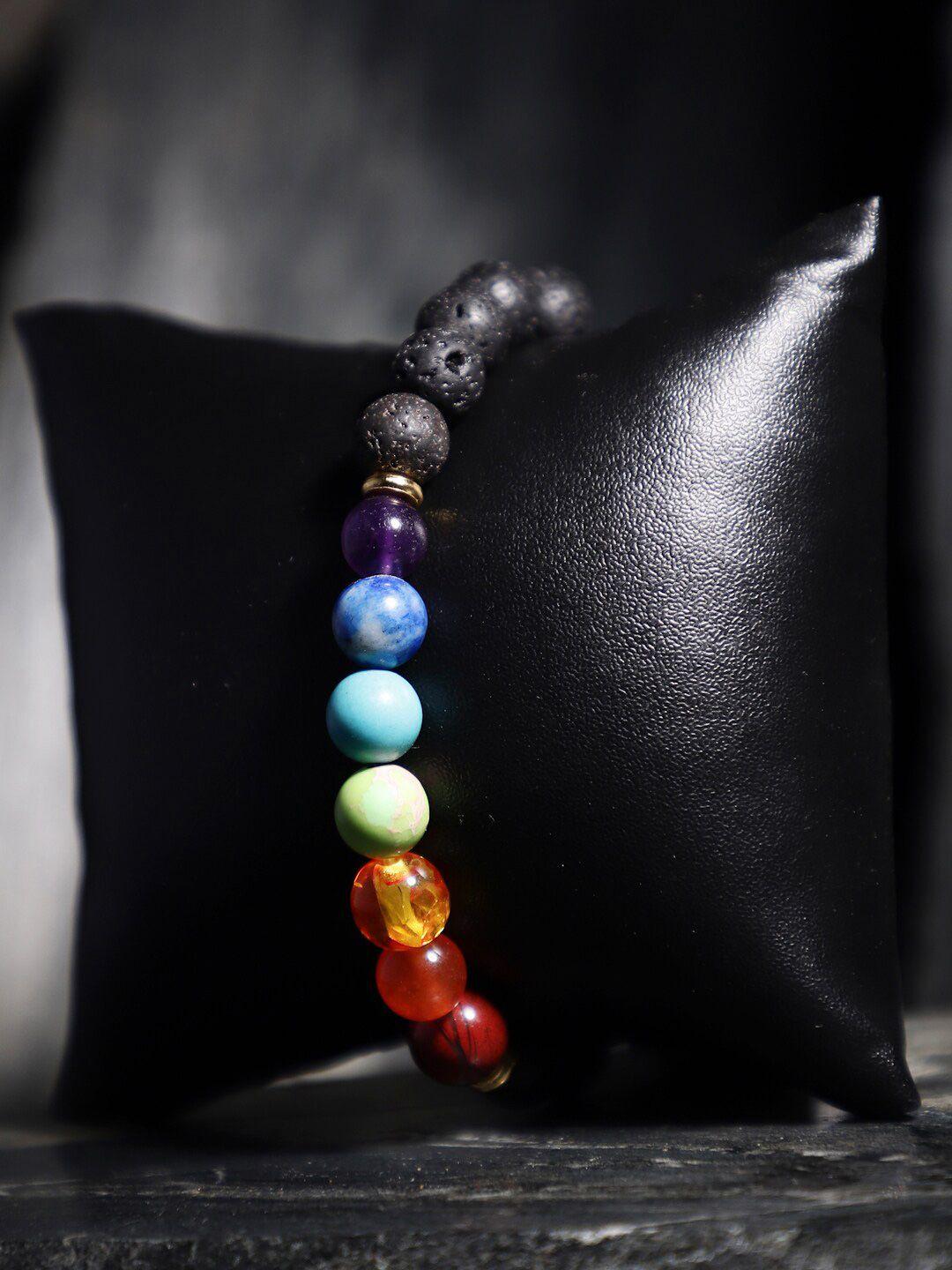 tag 7 natural stone lawa seven chakra elasticated slip-on bracelet