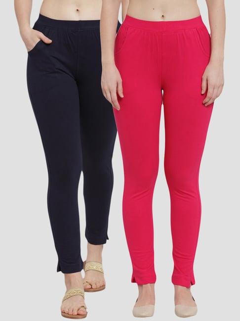 tag 7 navy & magenta cotton leggings - pack of 2