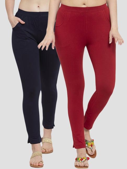 tag 7 navy & maroon cotton leggings - pack of 2