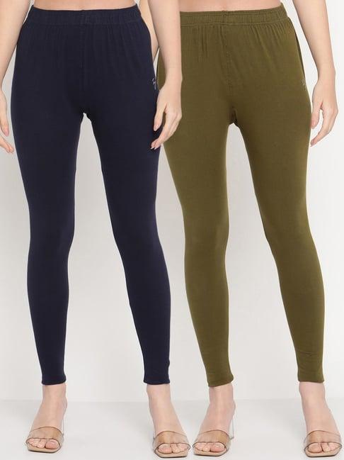 tag 7 olive green & blue cotton leggings - pack of 2