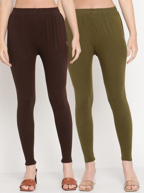 tag 7 olive green & brown cotton leggings - pack of 2