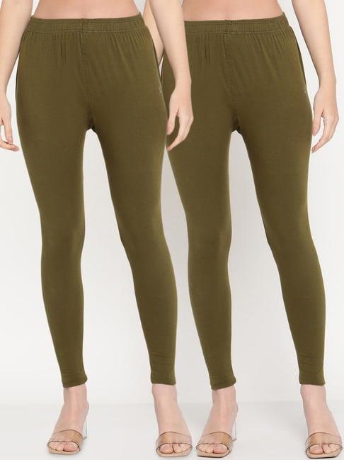 tag 7 olive green cotton leggings - pack of 2