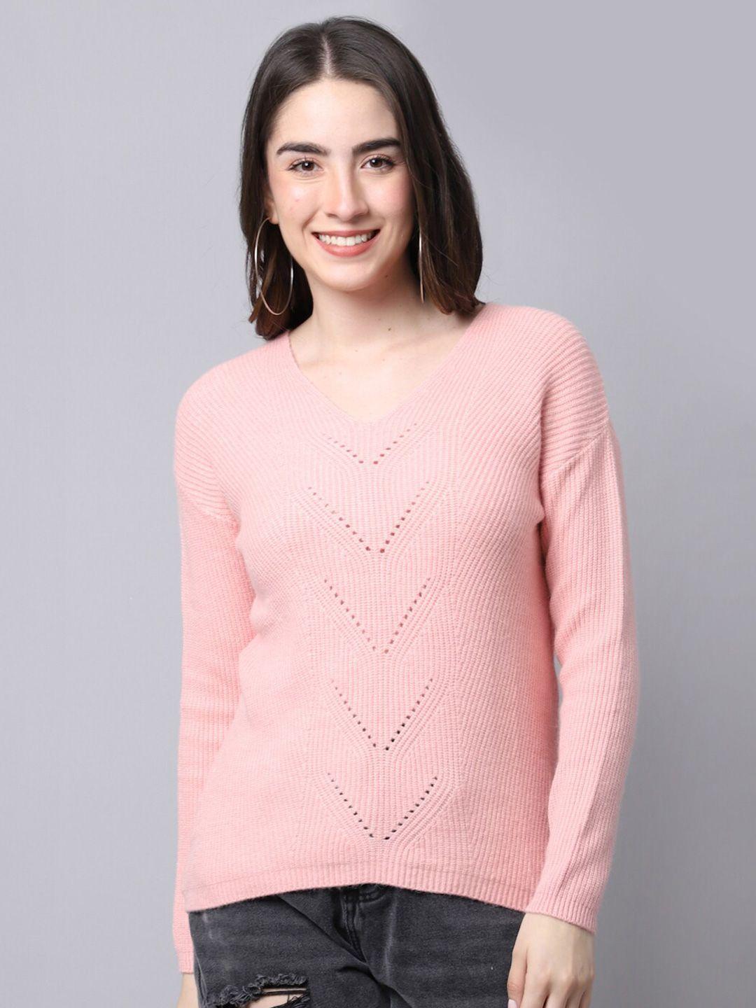 tag 7 open knit v-neck long sleeves knitted pullover sweater