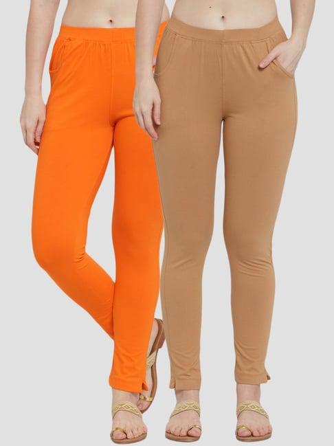 tag 7 orange & beige cotton leggings - pack of 2