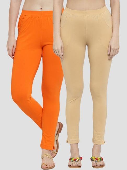 tag 7 orange & beige cotton leggings - pack of 2