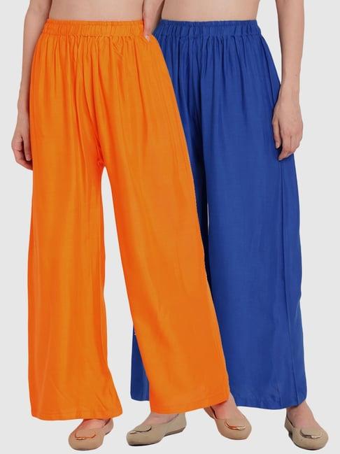 tag 7 orange & blue cotton palazzos - pack of 2