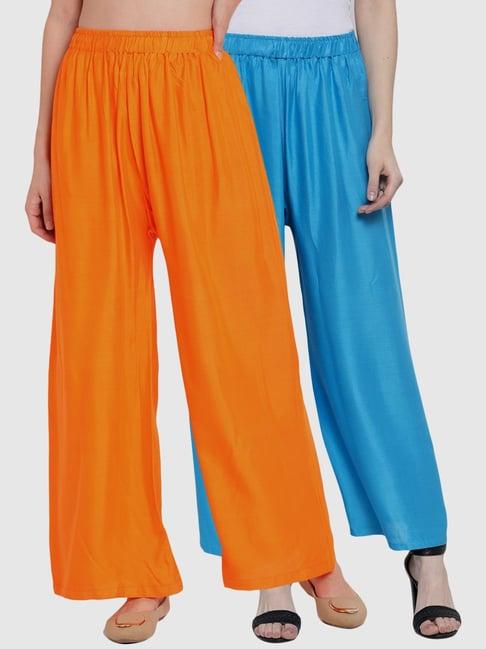tag 7 orange & blue cotton palazzos - pack of 2