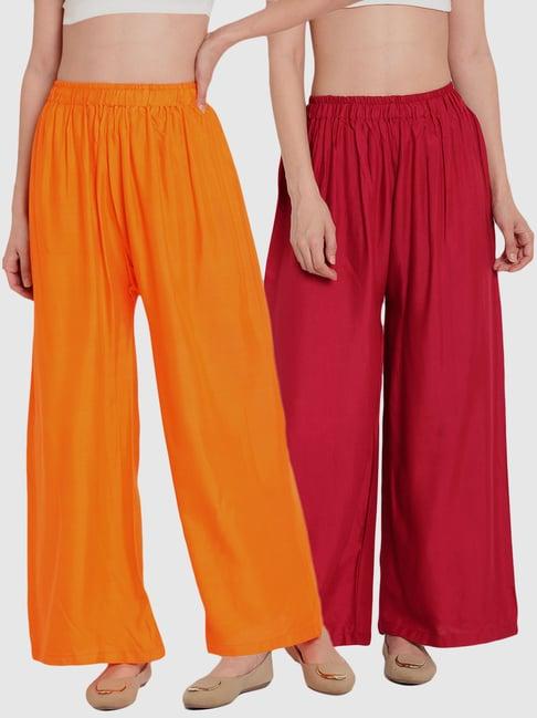 tag 7 orange & maroon cotton palazzos - pack of 2