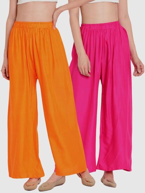 tag 7 orange & pink cotton palazzos - pack of 2