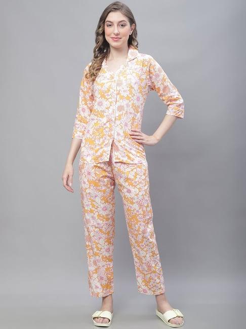 tag 7 orange cotton floral print shirt pyjama set