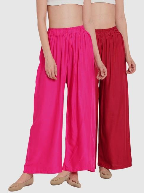 tag 7 pink & maroon cotton palazzos - pack of 2