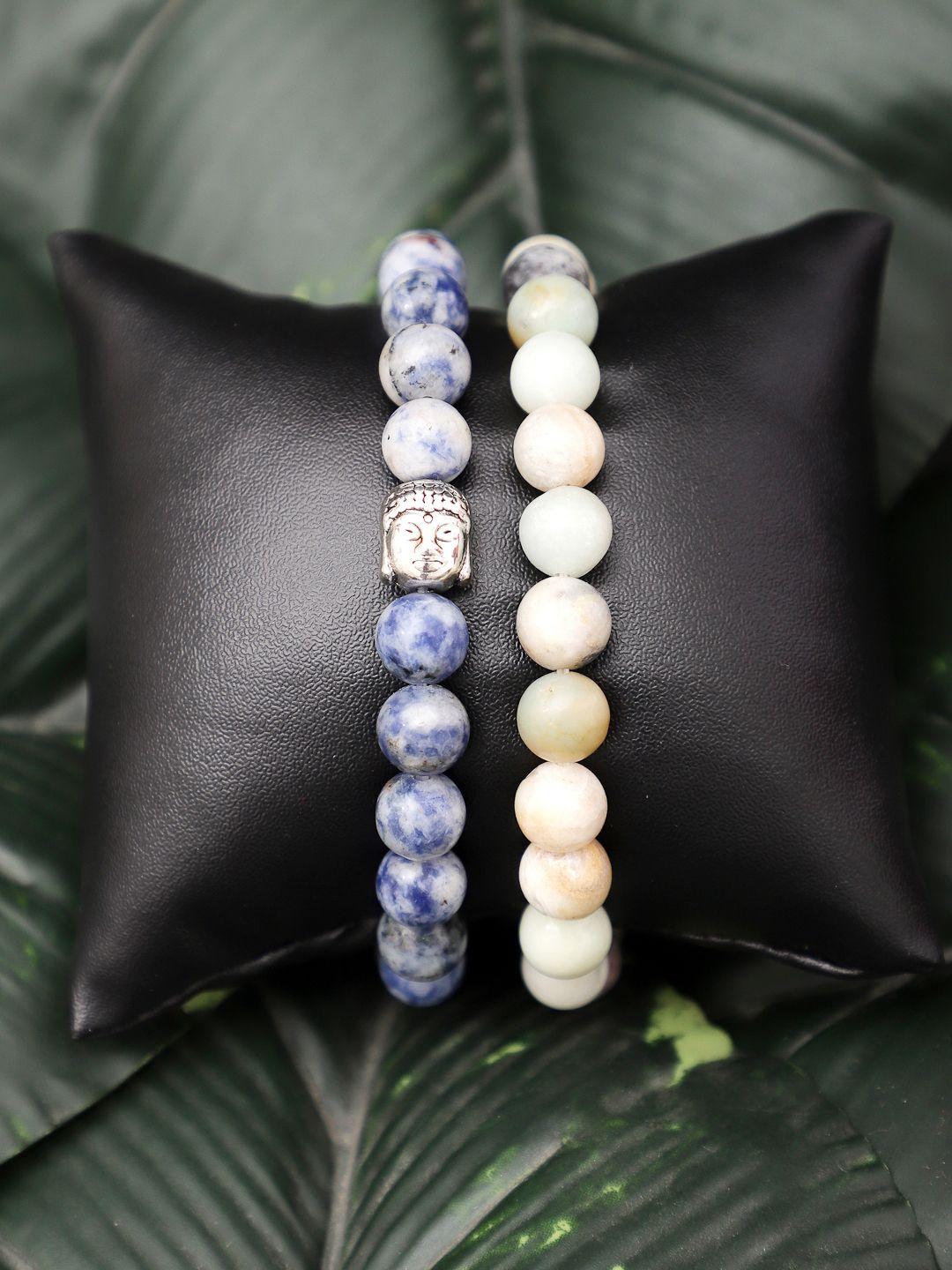 tag 7 set of 2 natural stone agate elasticated slip-on bracelet