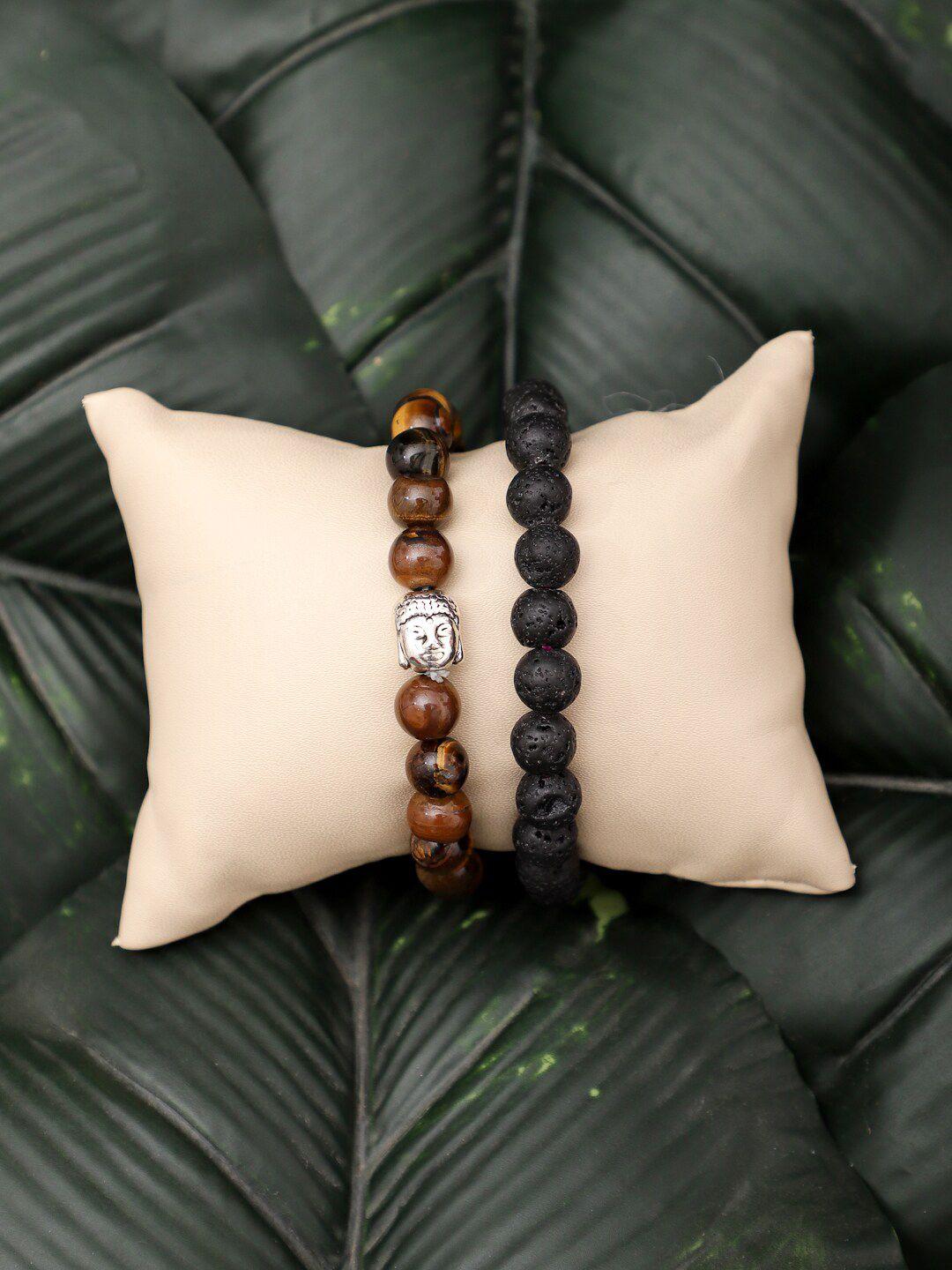 tag 7 set of 2 natural stone tigers eye elasticated slip-on bracelet