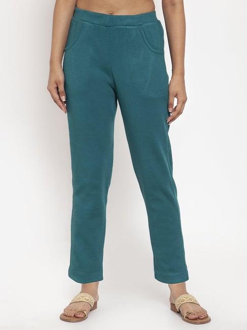 tag 7 teal green regular fit pants