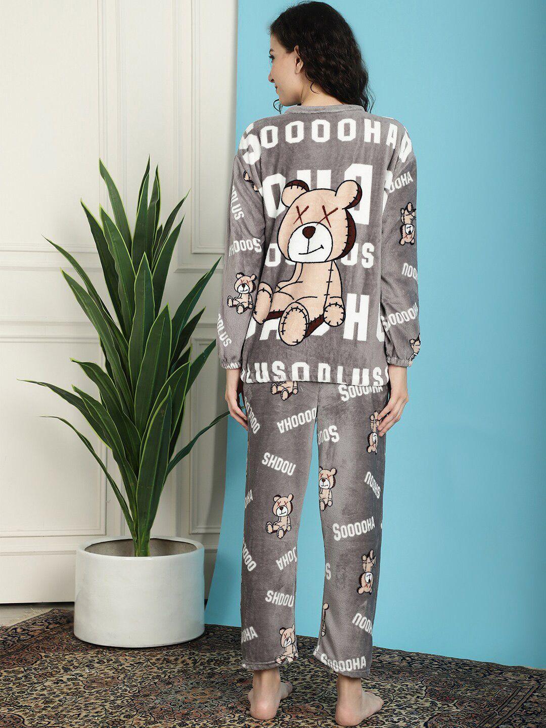 tag 7 teddy bear printed long sleeves fur night suit