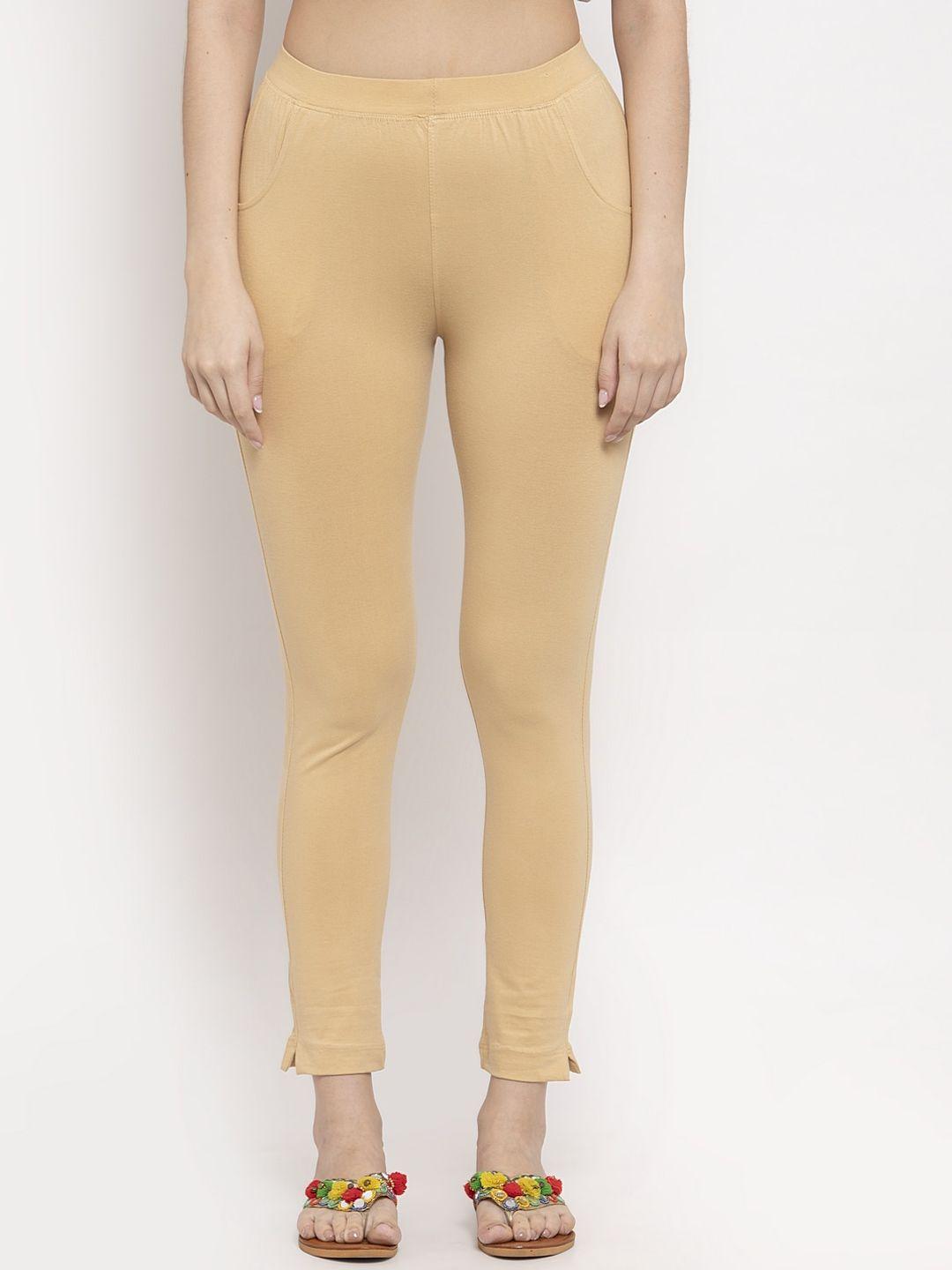 tag 7 women beige solid ankle-length leggings