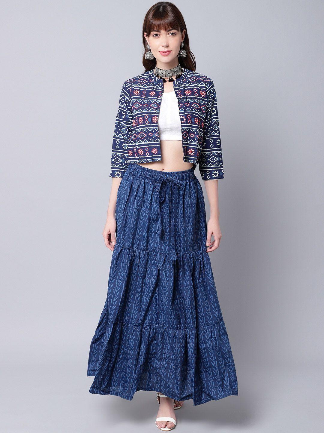 tag 7 women blue indigo printed cotton skirts