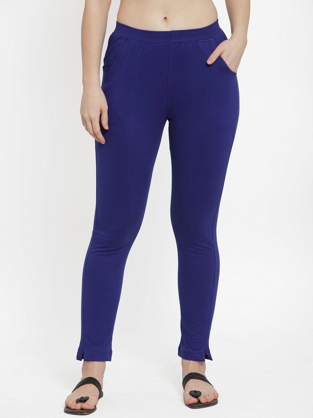 tag 7 women blue solid ankle-length leggings