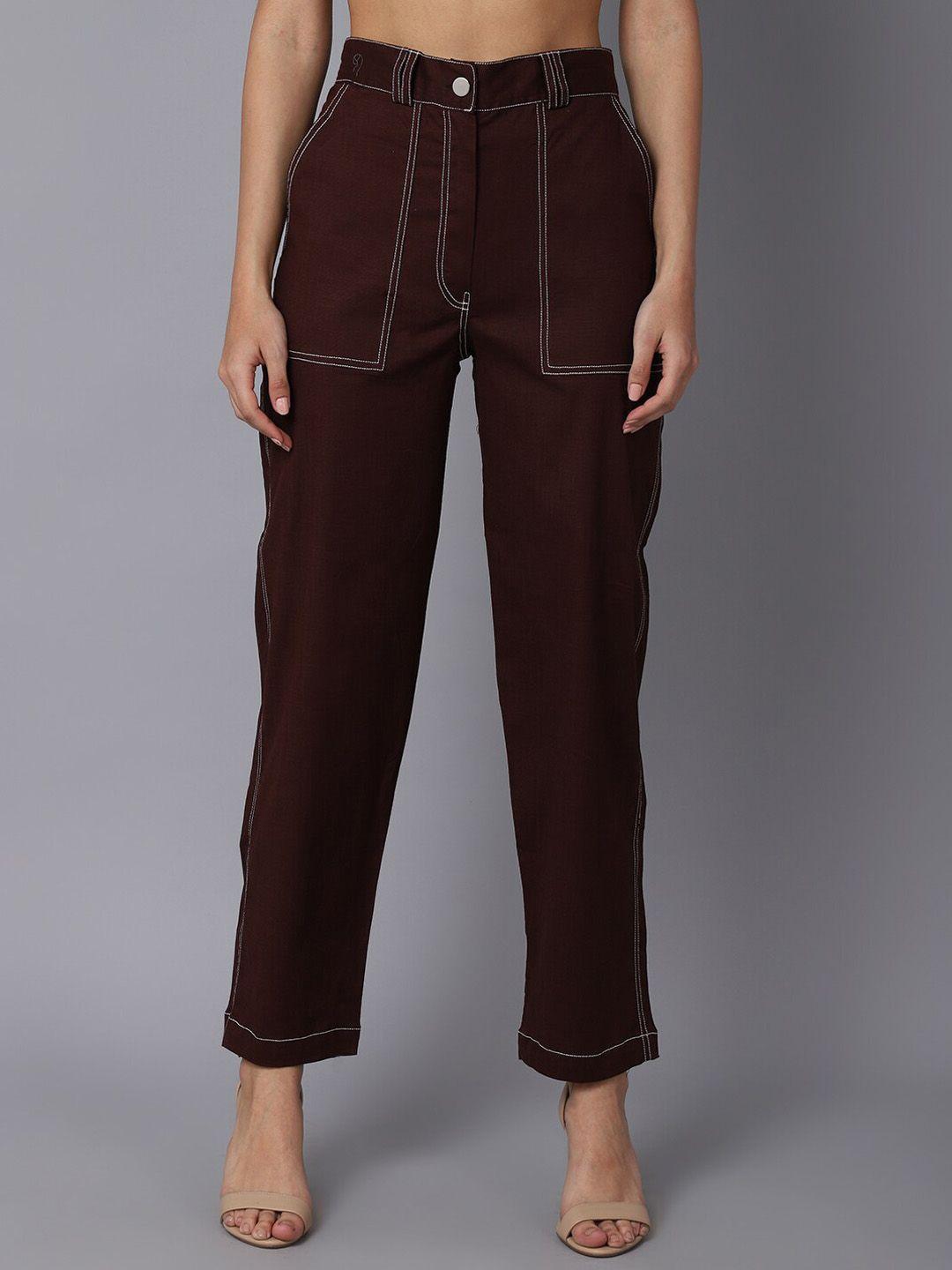 tag 7 women brown smart straight fit trousers