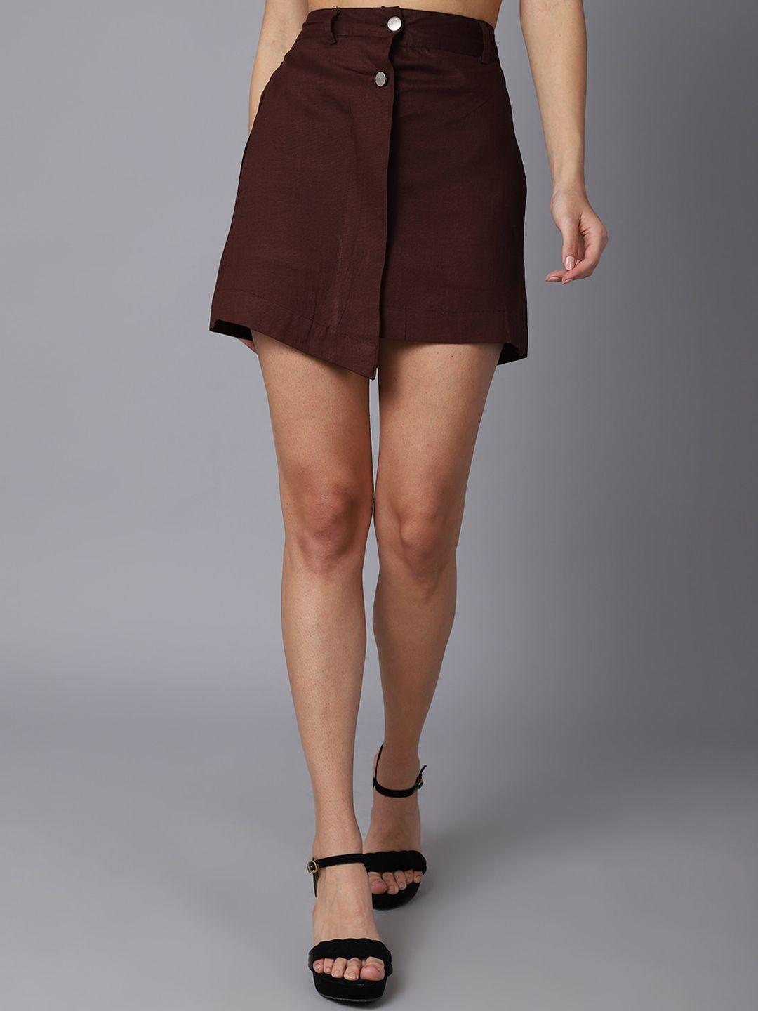 tag 7 women brown solid above knee length a-line skirts