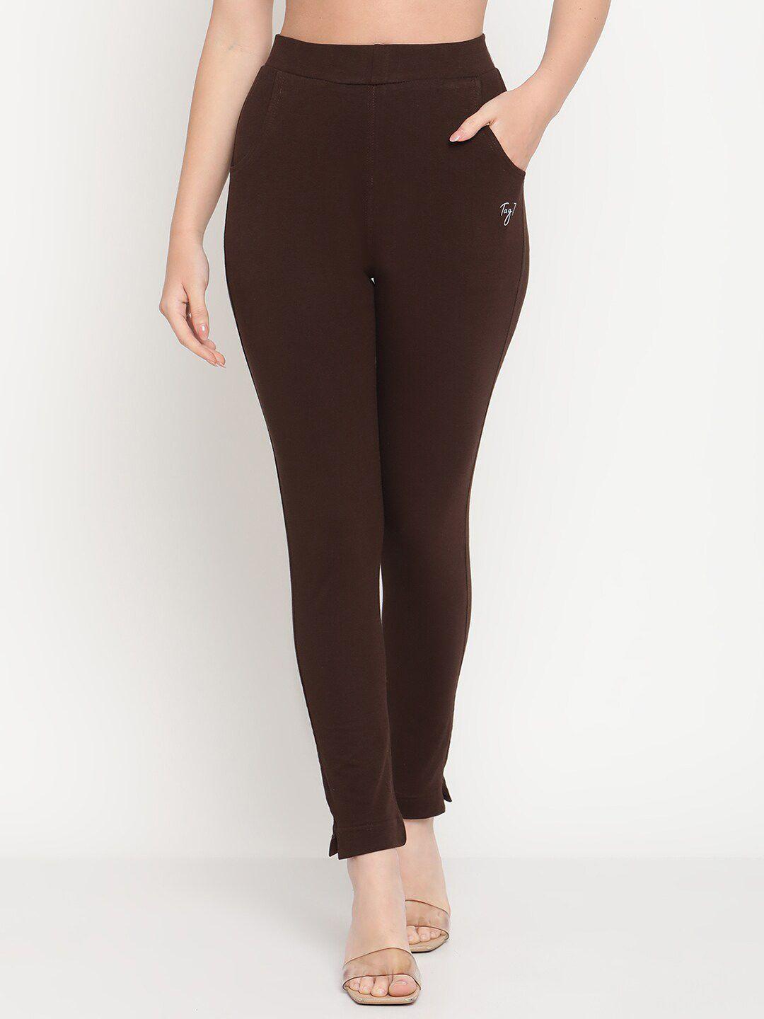 tag 7 women brown solid ankle length jeggings
