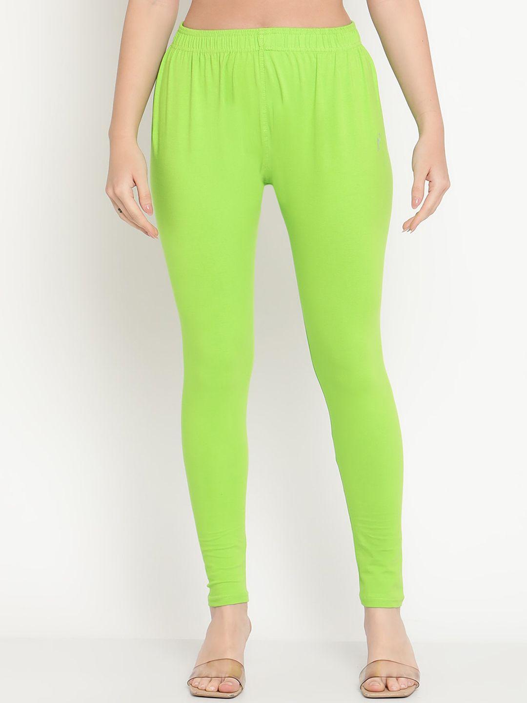 tag 7 women green solid ankle-length cotton leggings