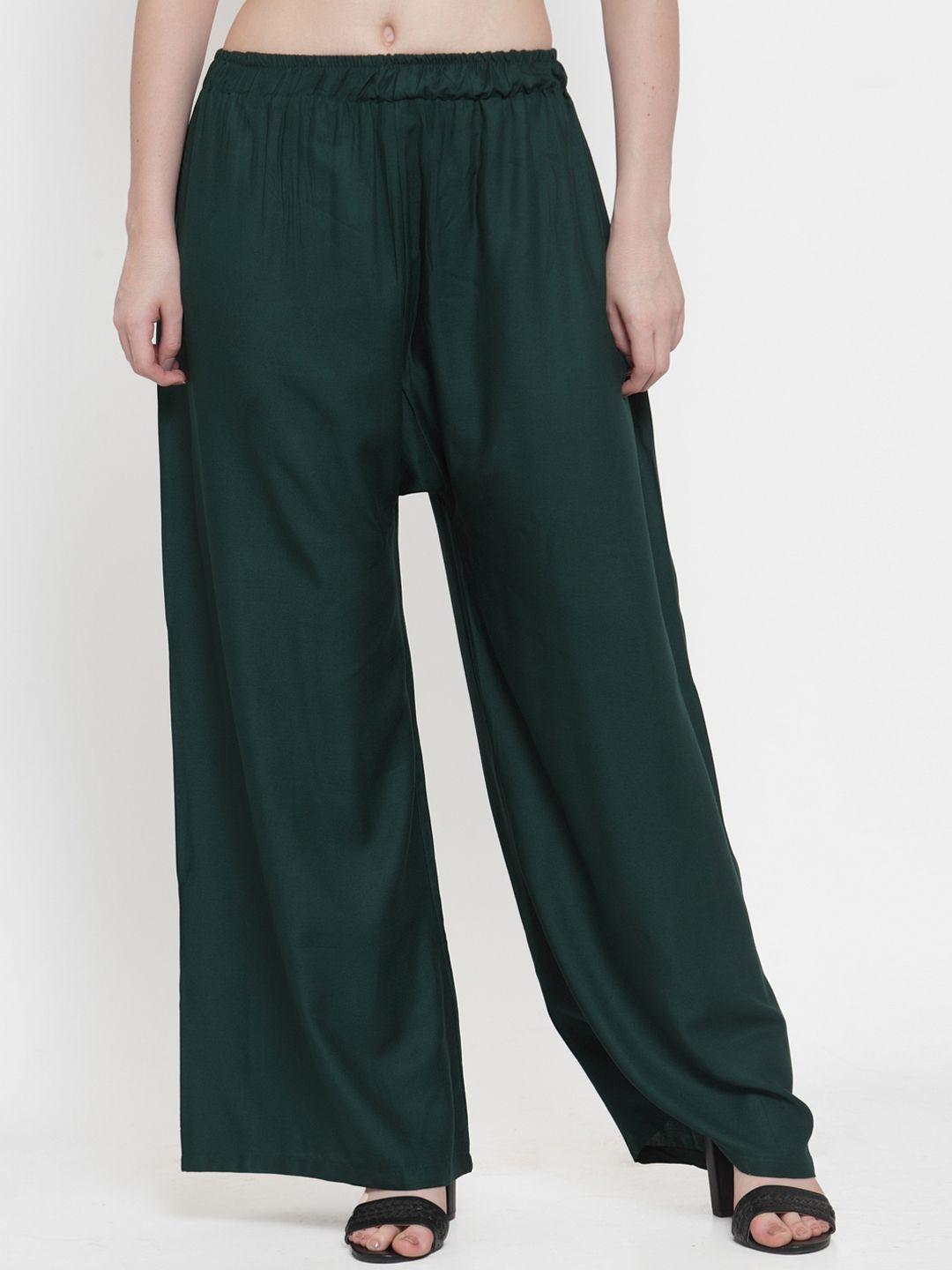 tag 7 women green solid flared palazzos