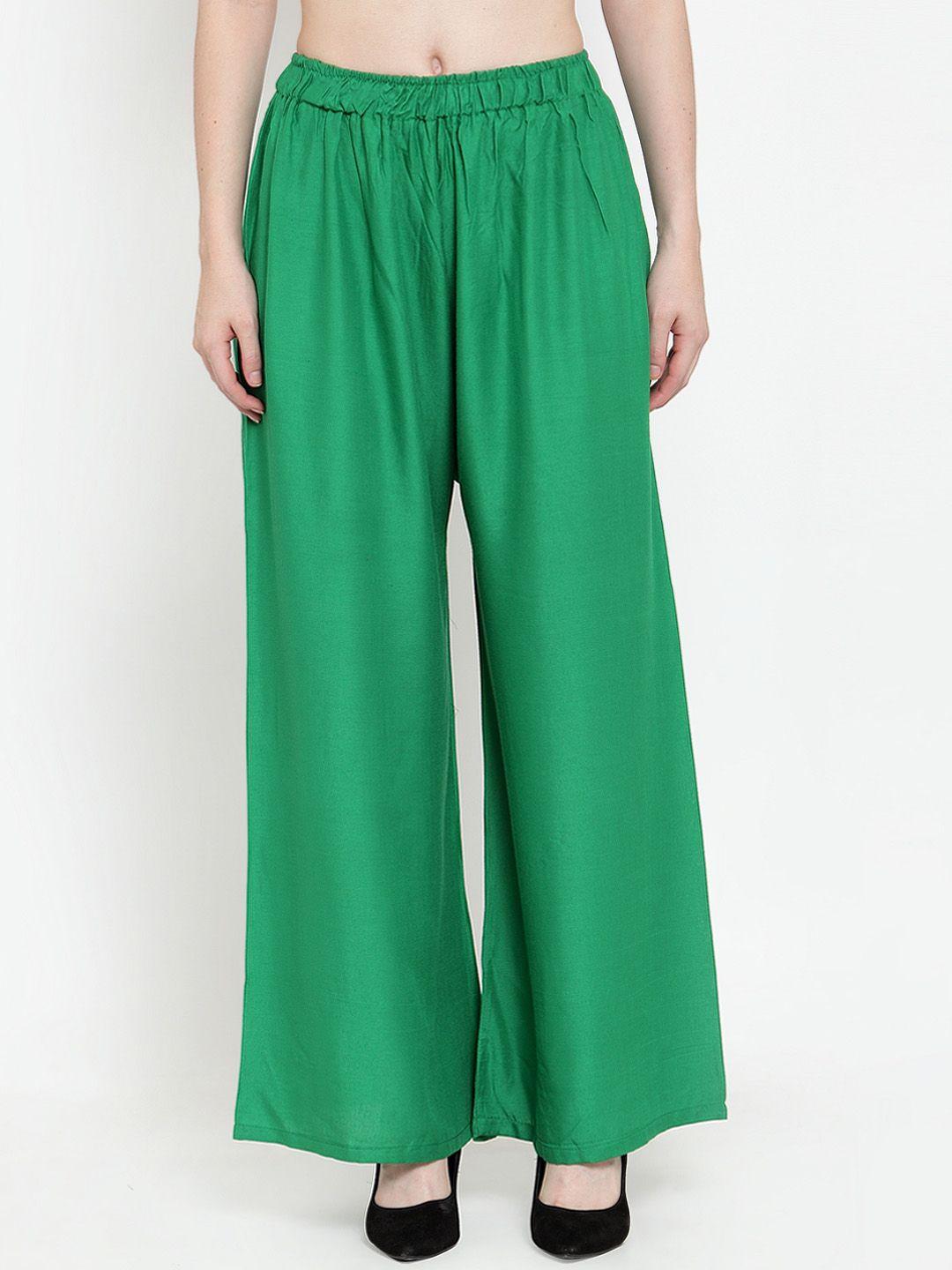 tag 7 women green solid wide leg palazzos