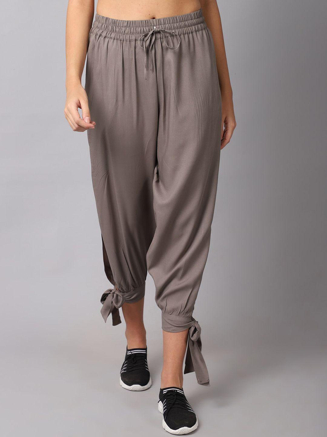 tag 7 women grey solid smart slit tie up joggers