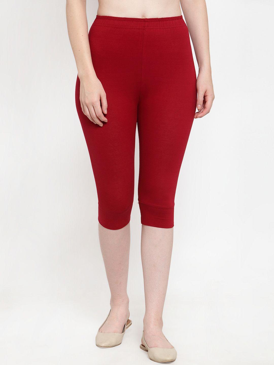 tag 7 women maroon solid regular fit capris