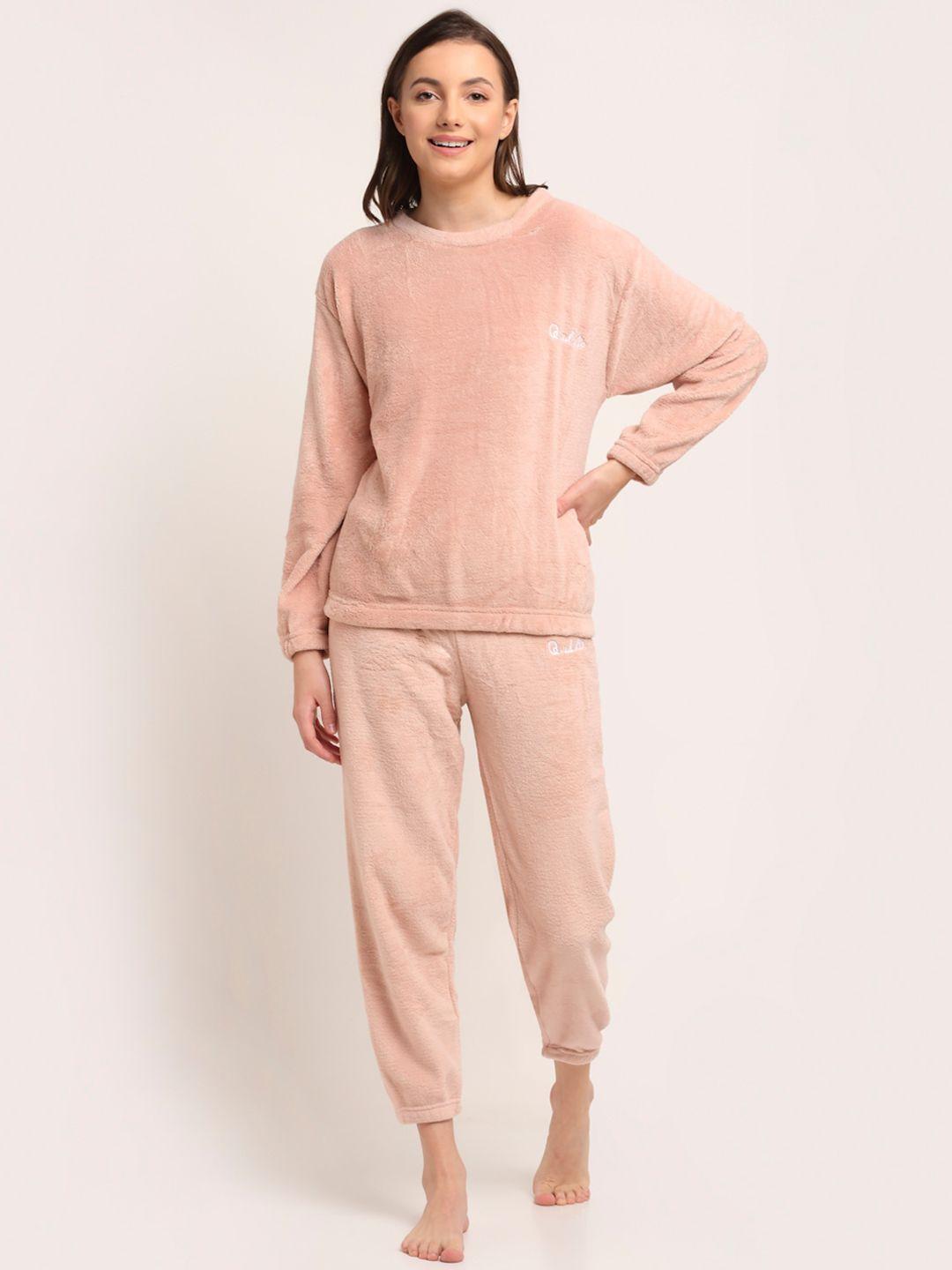 tag 7 women peach-coloured solid night suit