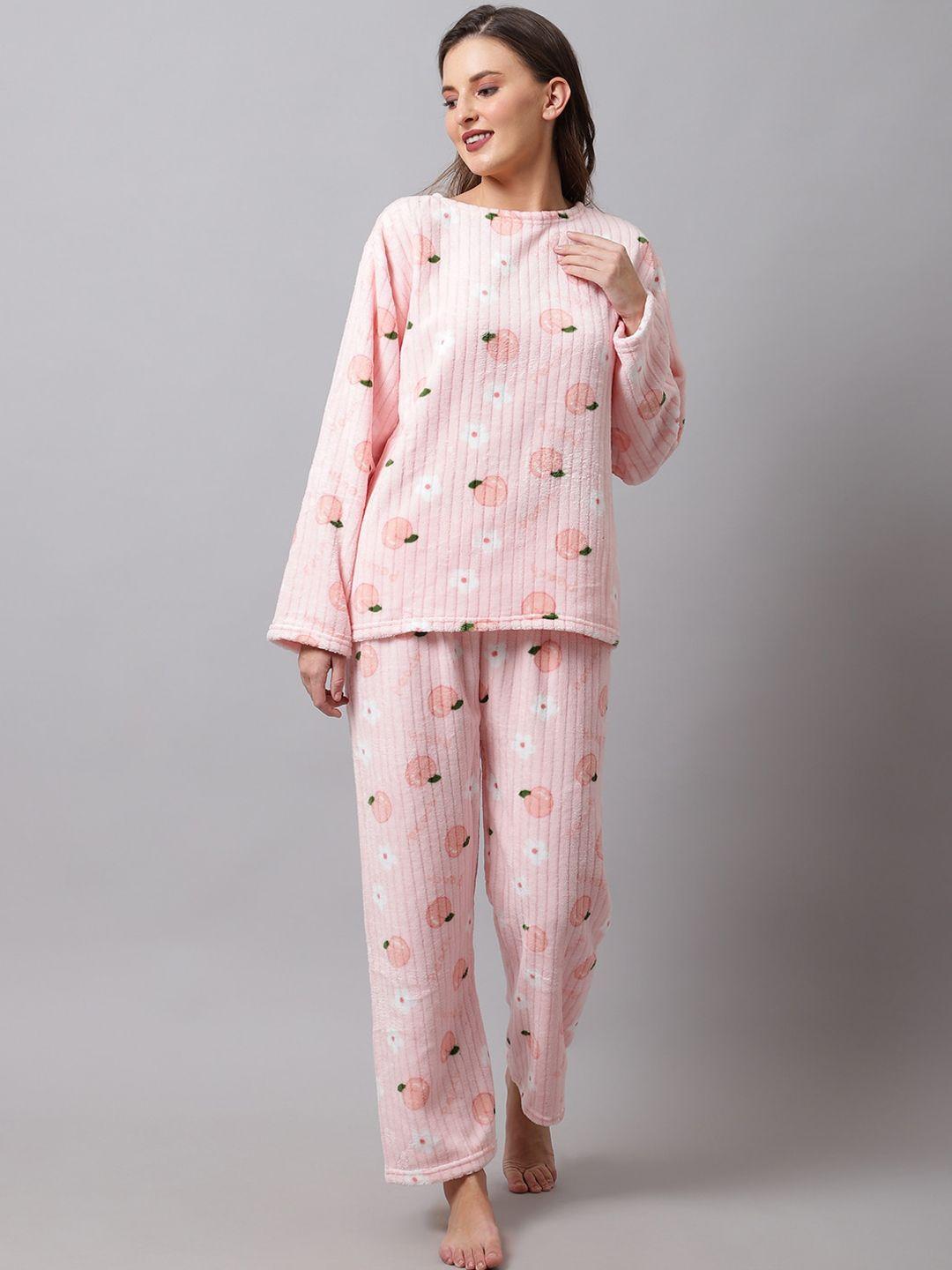 tag 7 women pink & white printed night suit