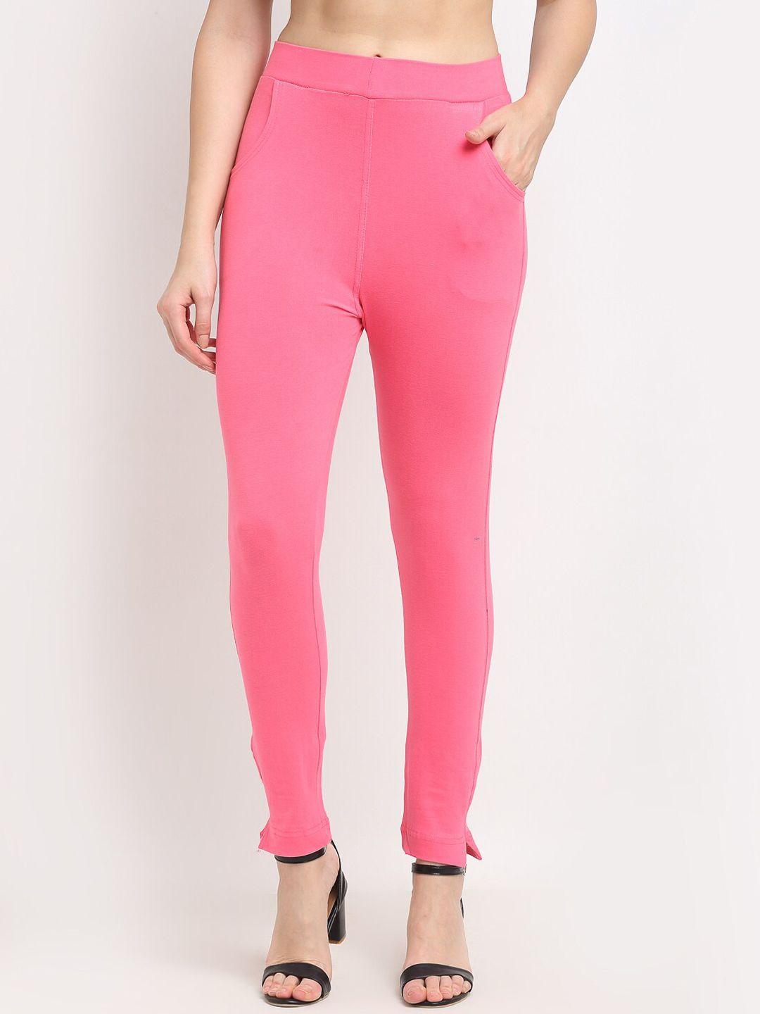 tag 7 women pink solid ankle-length leggings