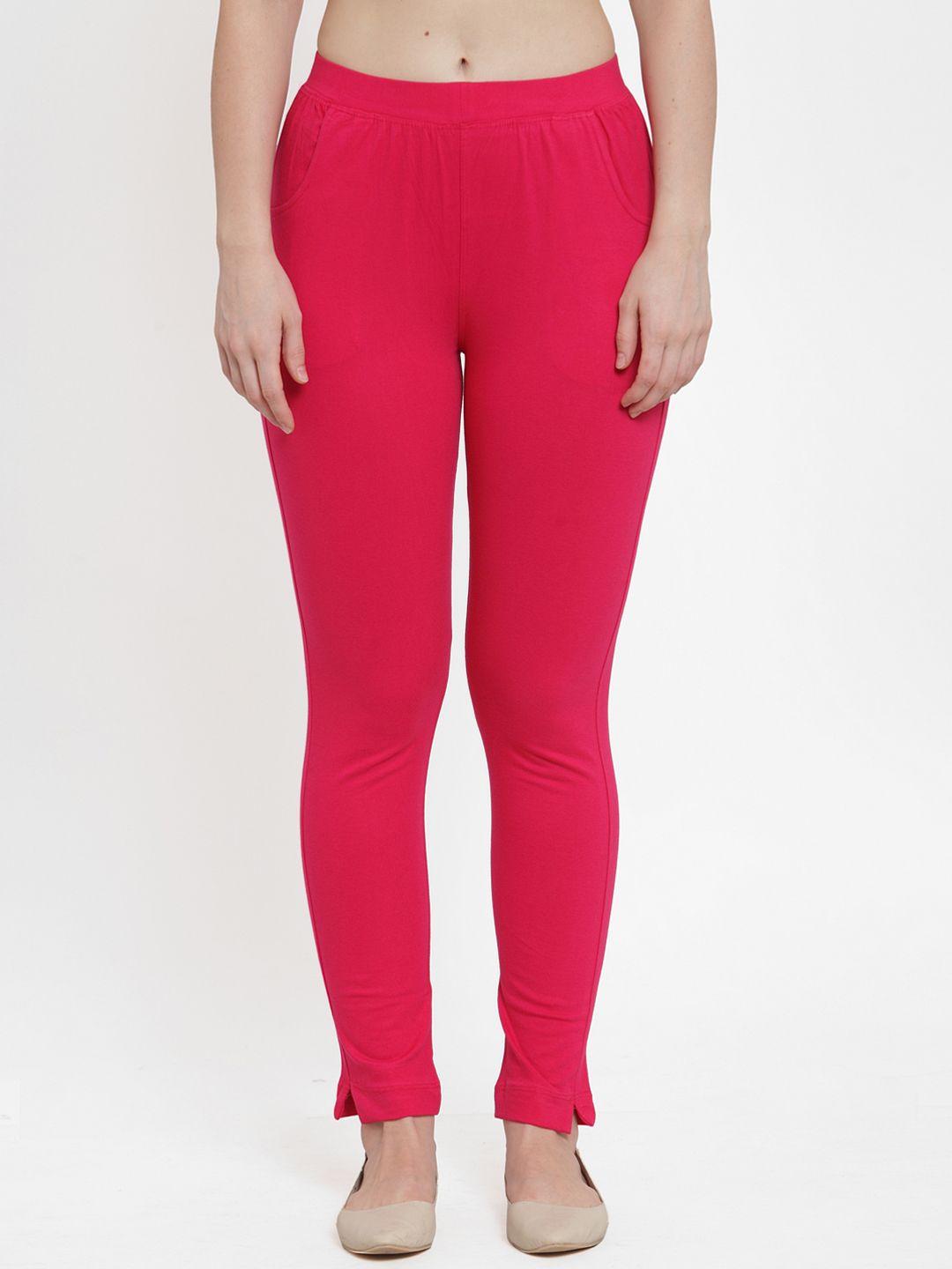 tag 7 women pink solid ankle-length leggings