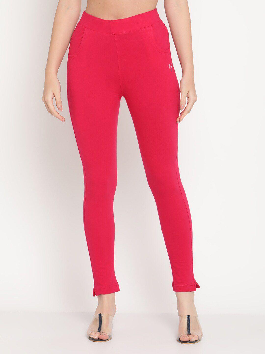 tag 7 women pink solid comfort-fit jeggings