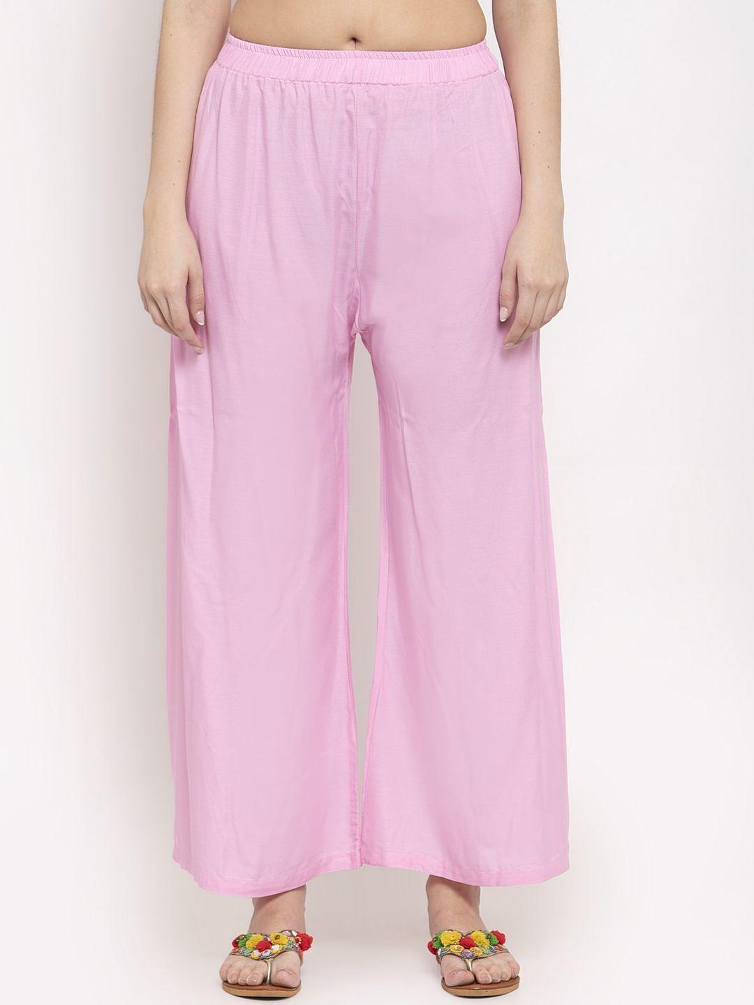 tag 7 women pink solid flared palazzos