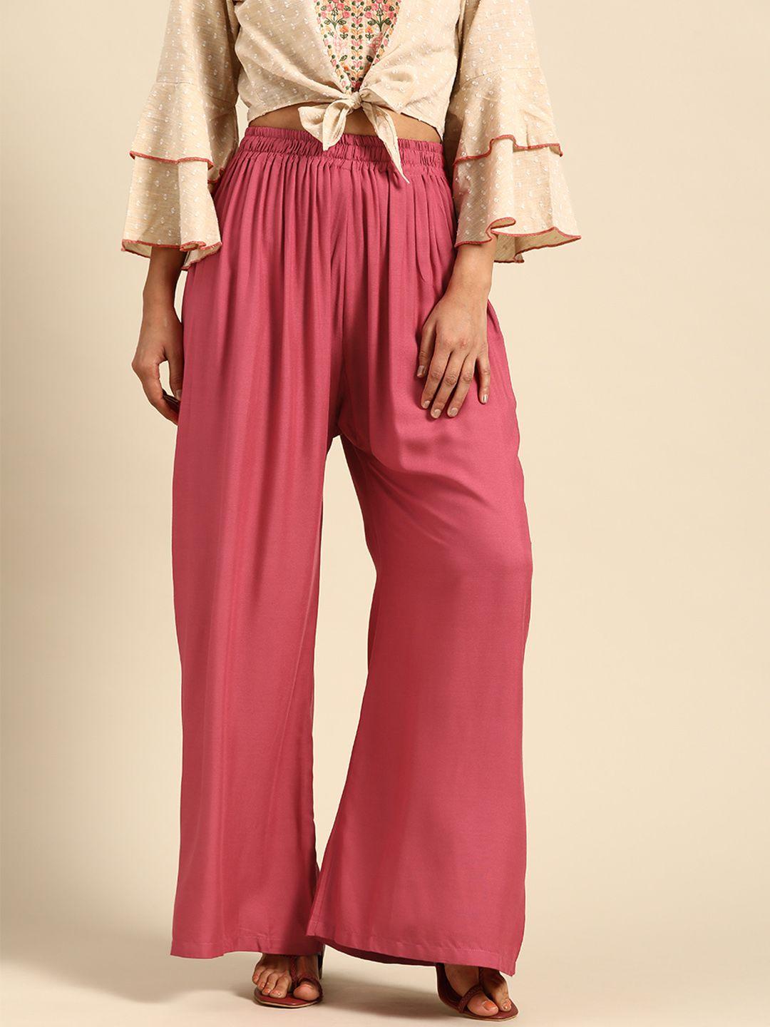 tag 7 women pink solid wide leg palazzos