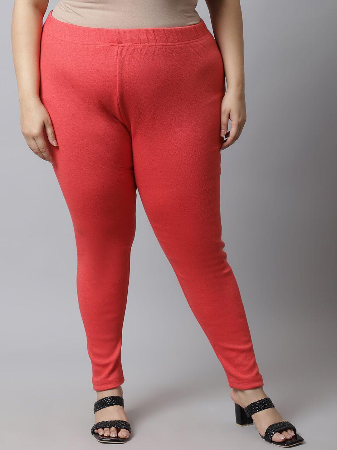 tag 7 women plus size peach-coloured solid ankle-length  leggings