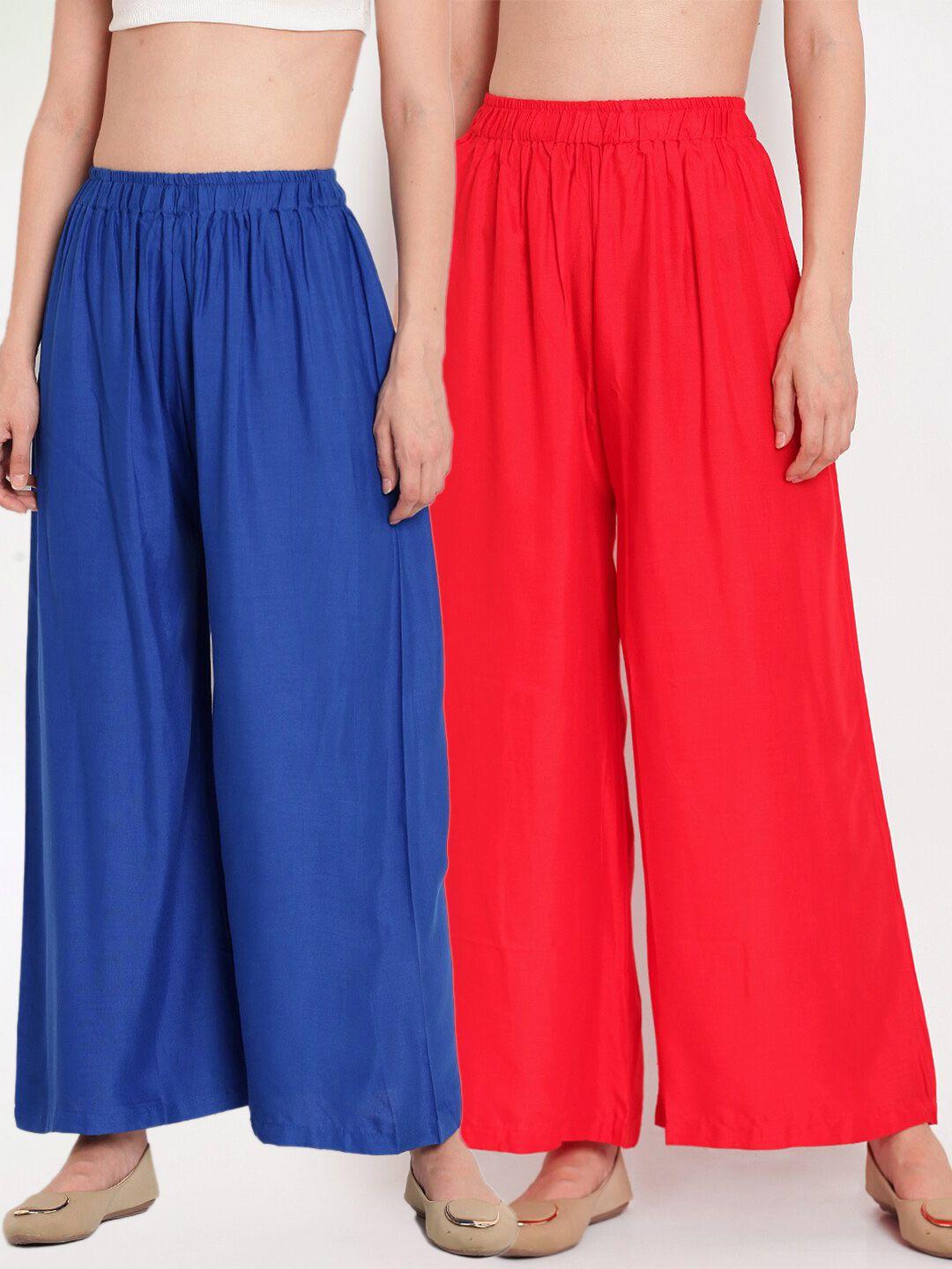 tag 7 women red & blue set of 2 flared ethnic palazzos