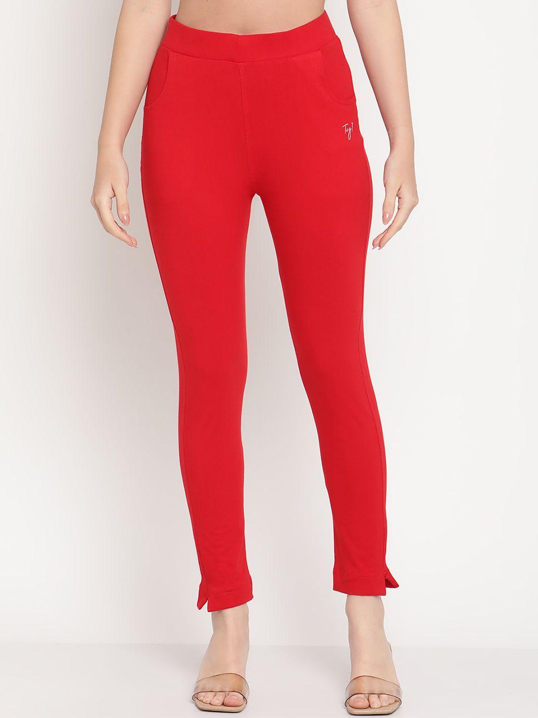 tag 7 women red solid ankle-length leggings